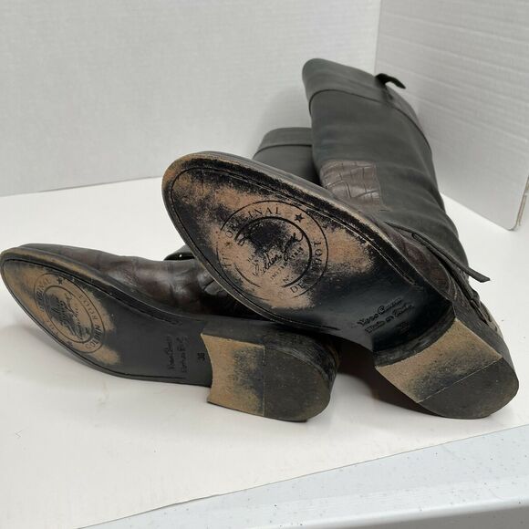 Golden Goose Black Brown Charlie Knee High Distressed Golden Boots Size 36 (5.5) - Picture 7 of 12